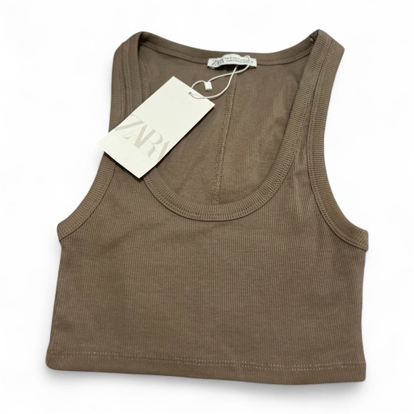Zara Taupe Ribbed Crop Top - Picture 2 of 4